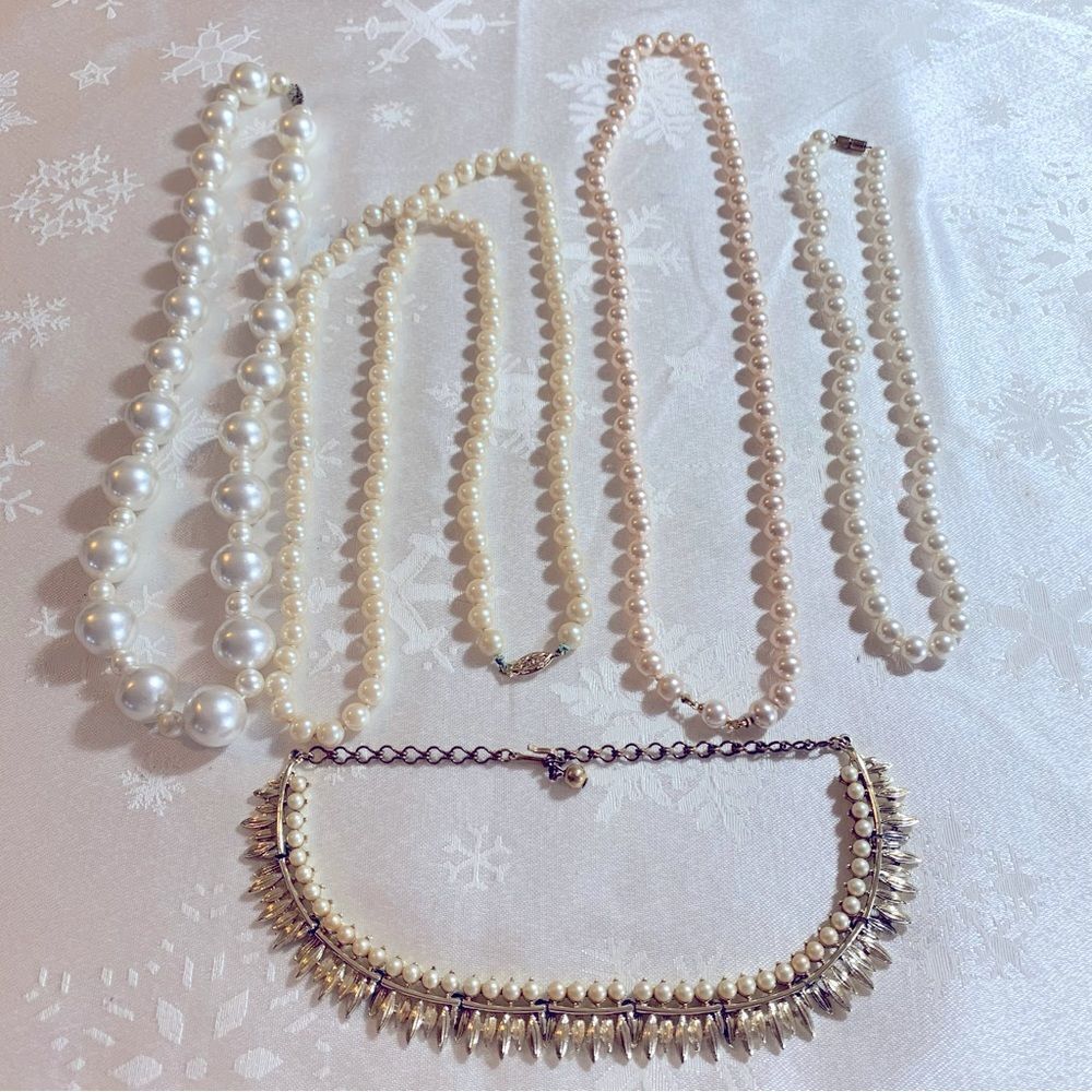 Vintage Knotted Faux Pearl Necklaces Set of 5 Various Sizes & Lengths Gorgeous